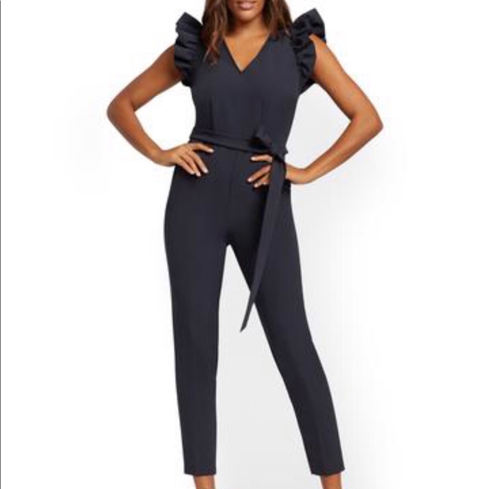 NY & Co Ruffle Sleeve Jumpsuit in Navy Blue